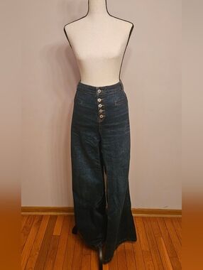 Pilcro "And the Letterpress" High-Waisted Wide Leg Jeans w/Button Fly by Anthro